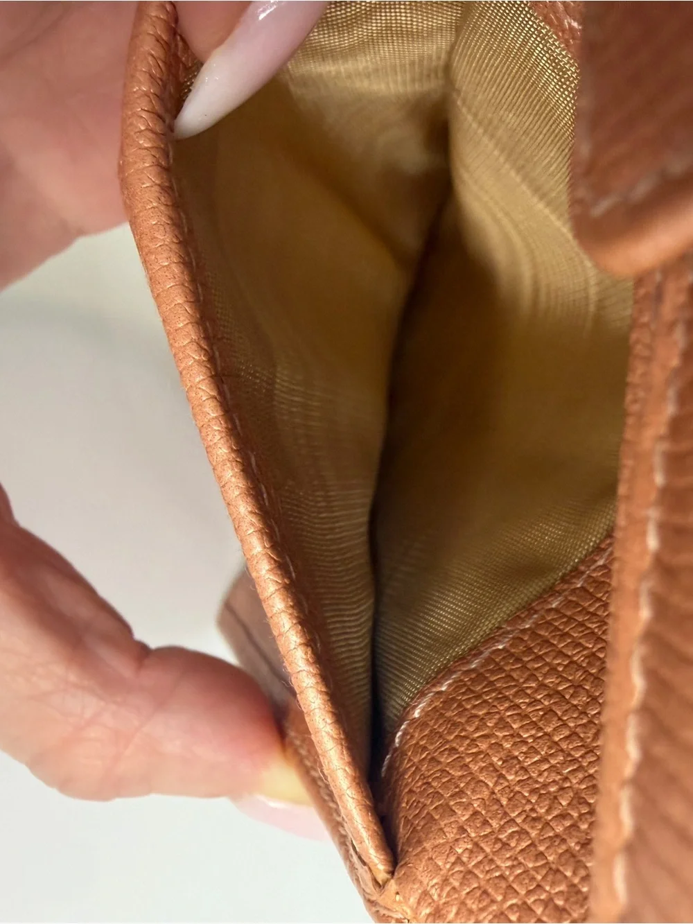 Chanel Vintage Caviar Leather CC Button Bifold Wallet Metallic Pink Salmon Peach